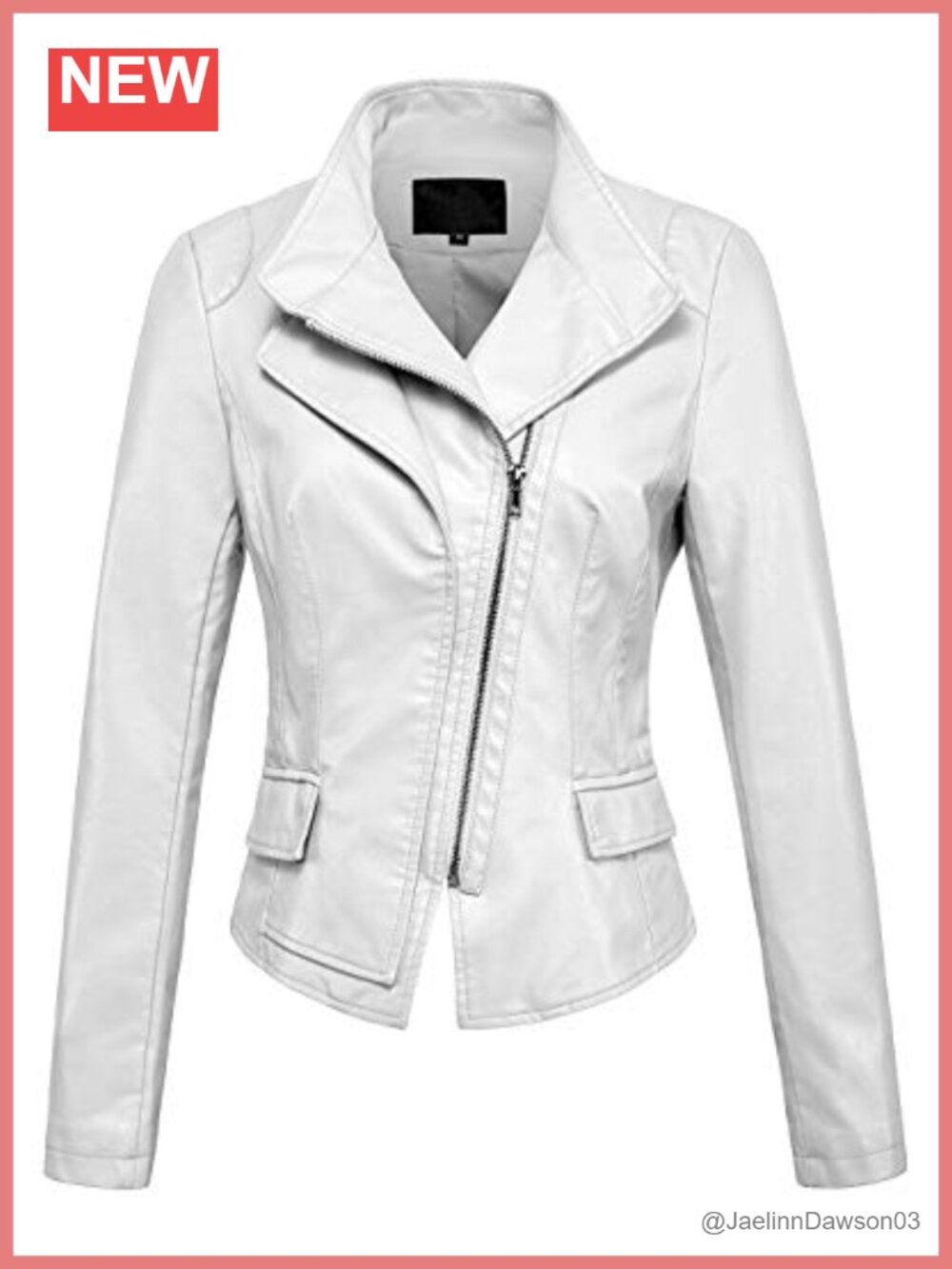 Oblique Zip Slim Faux Leather Biker Jacket Aviator Long Sleeve